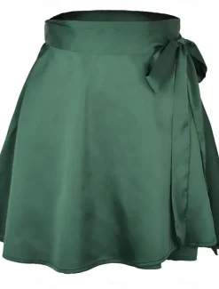 Best Women's Mardi Gras Skirt A Line Mini High Waist Skirts Bow Solid Colored Daily Holiday Summer Satin Fashion Casual Wine Black-White Black Pink Carnival Theme Women Skirts