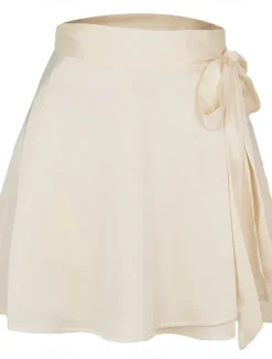 Best Women's Mardi Gras Skirt A Line Mini High Waist Skirts Bow Solid Colored Daily Holiday Summer Satin Fashion Casual Wine Black-White Black Pink Carnival Theme Women Skirts