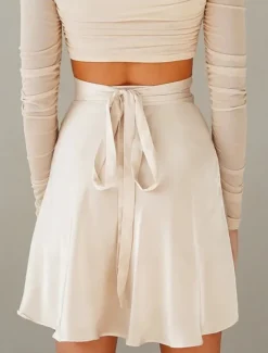 Best Women's Mardi Gras Skirt A Line Mini High Waist Skirts Bow Solid Colored Daily Holiday Summer Satin Fashion Casual Wine Black-White Black Pink Carnival Theme Women Skirts
