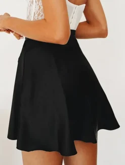 Best Women's Mardi Gras Skirt A Line Mini High Waist Skirts Bow Solid Colored Daily Holiday Summer Satin Fashion Casual Wine Black-White Black Pink Carnival Theme Women Skirts