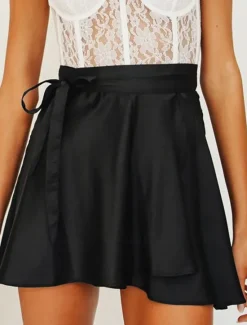Best Women's Mardi Gras Skirt A Line Mini High Waist Skirts Bow Solid Colored Daily Holiday Summer Satin Fashion Casual Wine Black-White Black Pink Carnival Theme Women Skirts