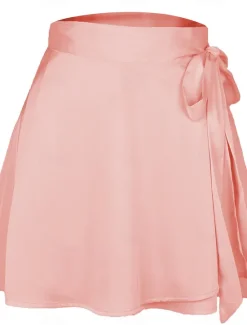 Best Women's Mardi Gras Skirt A Line Mini High Waist Skirts Bow Solid Colored Daily Holiday Summer Satin Fashion Casual Wine Black-White Black Pink Carnival Theme Women Skirts