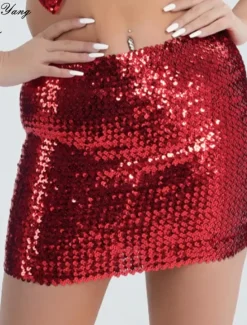 Sale Women's Mardi Gras Skirt Bodycon Sparkly Skirt Mini Skirts Sequins Solid Colored Performance Party Summer Fashion Sexy Black Silver Golden Red Carnival Theme Women Skirts