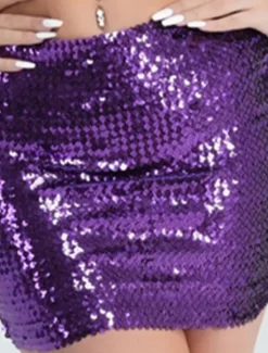 Sale Women's Mardi Gras Skirt Bodycon Sparkly Skirt Mini Skirts Sequins Solid Colored Performance Party Summer Fashion Sexy Black Silver Golden Red Carnival Theme Women Skirts