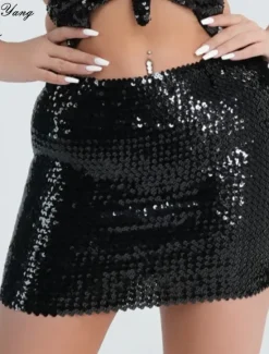 Sale Women's Mardi Gras Skirt Bodycon Sparkly Skirt Mini Skirts Sequins Solid Colored Performance Party Summer Fashion Sexy Black Silver Golden Red Carnival Theme Women Skirts