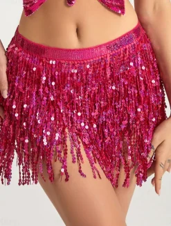 New Women's Mardi Gras Skirt Sparkly Skirt Mini White / Black Black White Yellow Skirts Summer Sequins Tassel Fringe Print Fashion Casual Performance Party One-Size Carnival Theme Women Skirts