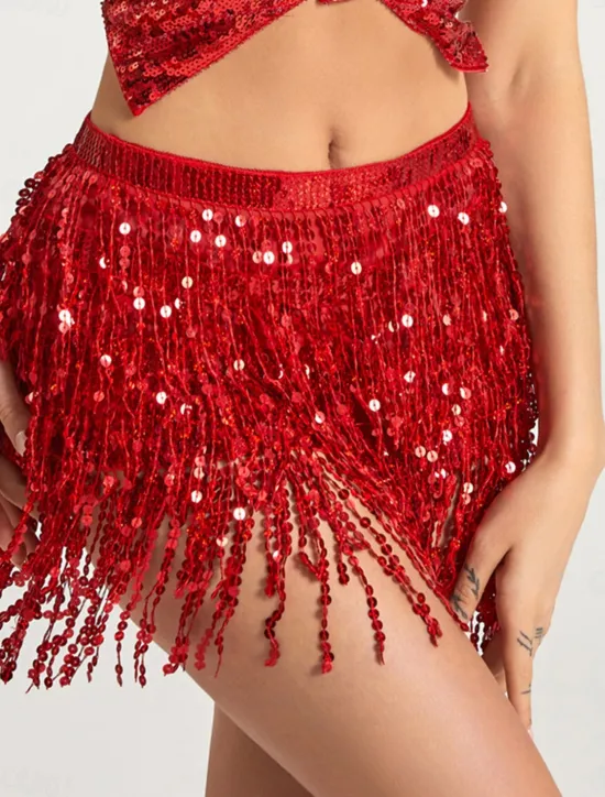 New Women's Mardi Gras Skirt Sparkly Skirt Mini White / Black Black White Yellow Skirts Summer Sequins Tassel Fringe Print Fashion Casual Performance Party One-Size Carnival Theme Women Skirts