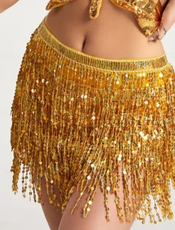 New Women's Mardi Gras Skirt Sparkly Skirt Mini White / Black Black White Yellow Skirts Summer Sequins Tassel Fringe Print Fashion Casual Performance Party One-Size Carnival Theme Women Skirts