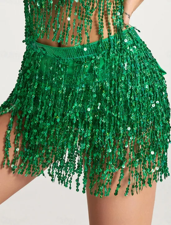 New Women's Mardi Gras Skirt Sparkly Skirt Mini White / Black Black White Yellow Skirts Summer Sequins Tassel Fringe Print Fashion Casual Performance Party One-Size Carnival Theme Women Skirts