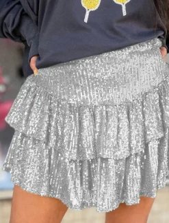Hot Women's Mardi Gras Skirt Sparkly Skirt Mini High Waist Skirts Sequins Layered Solid Colored Carnival Date Summer Fashion Shiny Silver Black Purple Green Carnival Theme Women Skirts