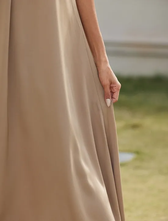 Discount Women's Maxi Cami Dress Resort Wear Tan Satin Essential Casual Loose Fit Vacation Dress Summer Women Casual Dress