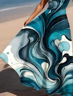 Online Women's Maxi Dress A Line Dress Off The Shoulder Dress Vacation Casual Beach Party Regular Fit Ombre Graphic Marble Sleeveless Square Neck Scoop Neck Light Pink Ice Blue Peacock Blue Summer Spring Women Vacation Dresses