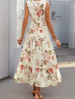 Outlet Women's Maxi Dress A Line Dress Floral Dress Stylish Casual Vacation Casual Daily Regular Fit Floral Short Sleeve V Neck Summer Spring Women Vacation Dresses