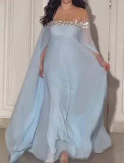 Clearance Women's Maxi Dress A Line Dress Off The Shoulder Dress Elegant Party Cocktail Party Wedding Guest Date Regular Fit Solid Color Long Sleeve Crew Neck Off Shoulder Pink Blue Summer Women Cocktail Dress
