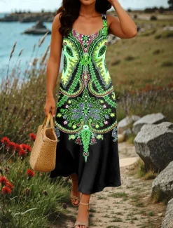 Sale Women's Maxi Dress A Line Dress Summer Dress Off The Shoulder Dress Vacation Casual Party Date Regular Fit Floral Graphic Tribal Sleeveless Square Neck Pink Purple Green Summer Spring Women Sundresses