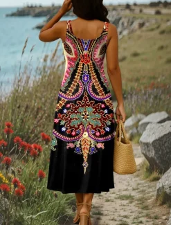 Sale Women's Maxi Dress A Line Dress Summer Dress Off The Shoulder Dress Vacation Casual Party Date Regular Fit Floral Graphic Tribal Sleeveless Square Neck Pink Purple Green Summer Spring Women Sundresses