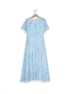 New Women's Maxi Dress A Line Dress Elegant Daily Date Regular Fit Floral V Neck Summer Women Chiffon Dresses