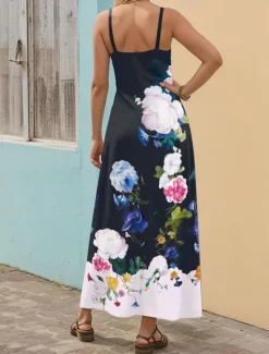 New Women's Maxi Dress A Line Dress Slip Dress Vacation Casual Outdoor Going out Regular Fit Floral Graphic Sleeveless V Neck Summer Women Vacation Dresses|Floral Dresses