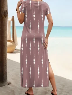 Clearance Women's Maxi Dress A Line Dress Solid Color T Shirt Dress Tee Dress Vacation Casual Beach Regular Fit Ombre Graphic Geometric Short Sleeve Crew Neck Summer Women T Shirt Dresses