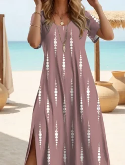 Clearance Women's Maxi Dress A Line Dress Solid Color T Shirt Dress Tee Dress Vacation Casual Beach Regular Fit Ombre Graphic Geometric Short Sleeve Crew Neck Summer Women T Shirt Dresses