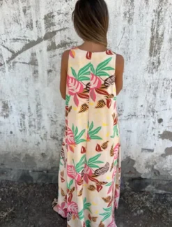New Women's Maxi Dress A Line Dress Slip Dress Vacation Casual Boho Outdoor Going out Regular Fit Floral Sleeveless V Neck Blue Apricot Beige Summer Women Sundresses