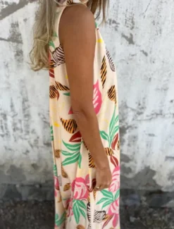 New Women's Maxi Dress A Line Dress Slip Dress Vacation Casual Boho Outdoor Going out Regular Fit Floral Sleeveless V Neck Blue Apricot Beige Summer Women Sundresses