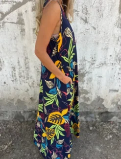New Women's Maxi Dress A Line Dress Slip Dress Vacation Casual Boho Outdoor Going out Regular Fit Floral Sleeveless V Neck Blue Apricot Beige Summer Women Sundresses