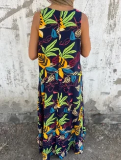 New Women's Maxi Dress A Line Dress Slip Dress Vacation Casual Boho Outdoor Going out Regular Fit Floral Sleeveless V Neck Blue Apricot Beige Summer Women Sundresses