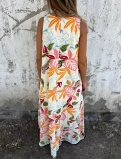 New Women's Maxi Dress A Line Dress Slip Dress Vacation Casual Boho Outdoor Going out Regular Fit Floral Sleeveless V Neck Blue Apricot Beige Summer Women Sundresses