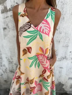 New Women's Maxi Dress A Line Dress Slip Dress Vacation Casual Boho Outdoor Going out Regular Fit Floral Sleeveless V Neck Blue Apricot Beige Summer Women Sundresses