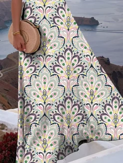Clearance Women's Maxi Dress A Line Dress Off The Shoulder Dress Vacation Casual Beach Party Regular Fit Floral Graphic Paisley Sleeveless Square Neck Summer Spring Women Floral Dresses