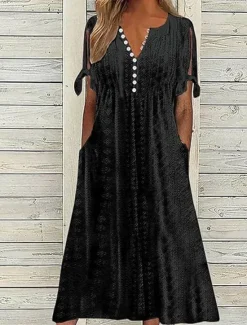 Outlet Women's Maxi Dress A Line Dress Summer Dress Casual Daily Regular Fit Graphic Short Sleeve V Neck Black White Navy Blue Purple Summer Women White Dresses
