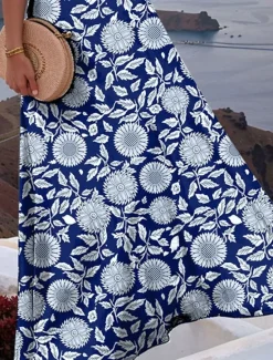 Women's Maxi Dress A Line Dress Off The Shoulder Dress Vacation Casual Boho Party Regular Fit Floral Graphic Sleeveless Square Neck Summer Spring Women Floral Dresses