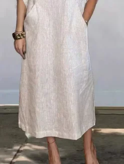 New Women's Maxi Dress A Line Dress Summer Dress Linen Casual Daily Regular Fit Graphic Plain 3/4 Length Sleeve Crew Neck Black White Red Blue Summer Women Shirts