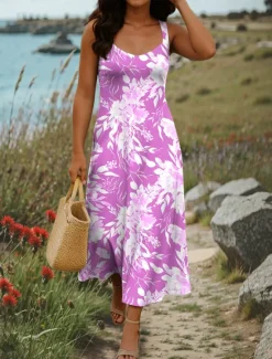 Sale Women's Maxi Dress A Line Dress Summer Dress Off The Shoulder Dress Vacation Casual Party Date Regular Fit Floral Graphic Sleeveless Square Neck Yellow Blue Purple Green Summer Spring Women Sundresses|Casual Dress