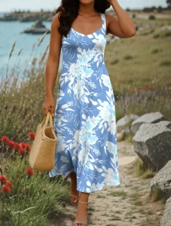 Sale Women's Maxi Dress A Line Dress Summer Dress Off The Shoulder Dress Vacation Casual Party Date Regular Fit Floral Graphic Sleeveless Square Neck Yellow Blue Purple Green Summer Spring Women Sundresses|Casual Dress