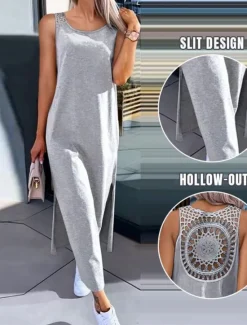 New Women's Maxi Dress A Line Dress Solid Color Tank Dress Summer Dress Basic Casual Vacation Daily Regular Fit Graphic Sleeveless Crew Neck Black White Army Green Dark Gray Summer Women Sundresses