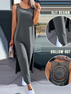 New Women's Maxi Dress A Line Dress Solid Color Tank Dress Summer Dress Basic Casual Vacation Daily Regular Fit Graphic Sleeveless Crew Neck Black White Army Green Dark Gray Summer Women Sundresses