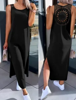 New Women's Maxi Dress A Line Dress Solid Color Tank Dress Summer Dress Basic Casual Vacation Daily Regular Fit Graphic Sleeveless Crew Neck Black White Army Green Dark Gray Summer Women Sundresses