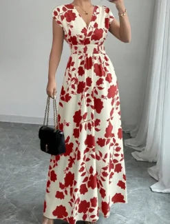 Best Women's Maxi Dress A Line Dress Vacation Casual Boho Outdoor Going out Standard Fit Floral Short Sleeve V Neck Black Red Blue Orange Summer Women Vacation Dresses|Sundresses