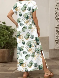 Sale Women's Maxi Dress A Line Dress Vacation Casual Beach Vacation Daily Going out Regular Fit Floral Graphic Leaf Short Sleeve V Neck Spring Fall Women Casual Dress