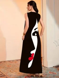 Sale Women's Maxi Dress A Line Dress Summer Dress Vacation Casual Boho Daily Holiday Loose Fit Graphic Abstract Sleeveless V Neck White Red Blue Summer Women Vacation Dresses