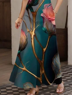 Best Women's Maxi Dress A Line Dress Summer Dress Off The Shoulder Dress Vacation Casual Party Date Regular Fit Floral Graphic Sleeveless Square Neck Summer Spring Women Sundresses