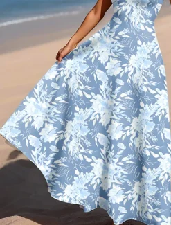 New Women's Maxi Dress A Line Dress Off The Shoulder Dress Vacation Casual Beach Party Regular Fit Floral Graphic Sleeveless Square Neck Scoop Neck Summer Spring Women Vacation Dresses