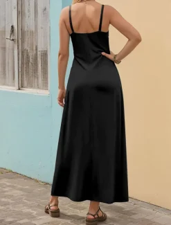 Best Women's Maxi Dress A Line Dress Slip Dress Vacation Casual Beach Wedding Outdoor Party Regular Fit Solid Color Sleeveless V Neck Black Pink Red Blue Summer Spring Women Vacation Dresses