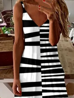 Discount Women's Maxi Dress A Line Dress Summer Dress Slip Dress Vacation Casual Regular Fit Graphic Stripe Sleeveless V Neck Summer Spring Women Vacation Dresses