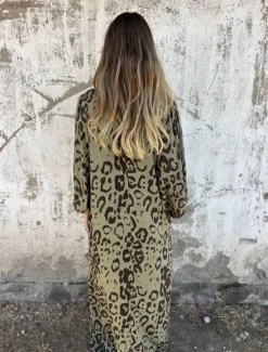 Clearance Women's Maxi Dress A Line Dress Casual Outdoor Going out Regular Fit Leopard Long Sleeve V Neck White Sky Blue Dark Green Green Summer Women Vacation Dresses|Floral Dresses