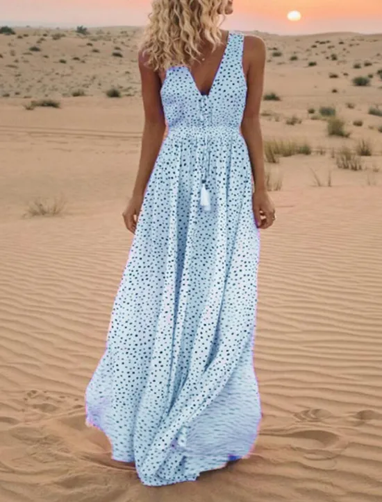 Clearance Women's Maxi Dress A Line Dress Slip Dress Casual Outdoor Going out Regular Fit Polka Dot Sleeveless Spaghetti Strap Light Blue White Pink Beige Summer Women Vacation Dresses