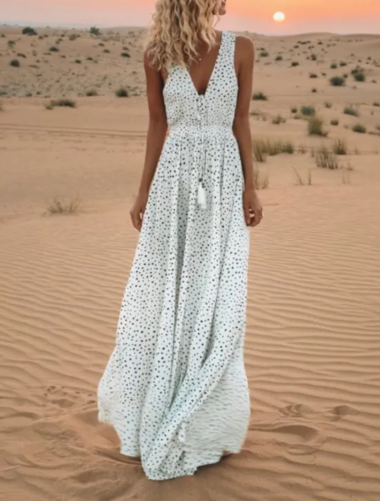 Clearance Women's Maxi Dress A Line Dress Slip Dress Casual Outdoor Going out Regular Fit Polka Dot Sleeveless Spaghetti Strap Light Blue White Pink Beige Summer Women Vacation Dresses