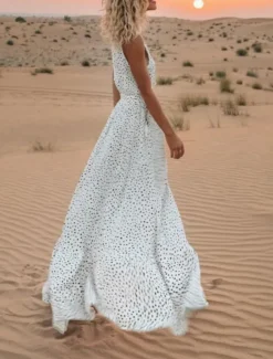 Clearance Women's Maxi Dress A Line Dress Slip Dress Casual Outdoor Going out Regular Fit Polka Dot Sleeveless Spaghetti Strap Light Blue White Pink Beige Summer Women Vacation Dresses